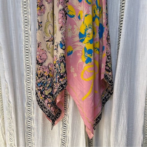 Vintage y2k Betsey Johnson Silk Mixed Print Handkerchief Midi Dress Size 4 - Picture 7 of 12